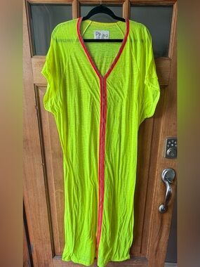 Pitusa Neon Lime Cover-Up with Pink Trim